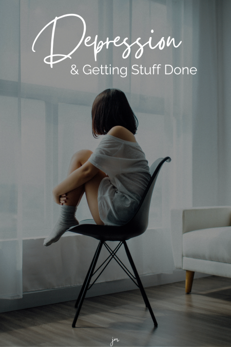 depression and getting stuff done, I miss me. Woman sitting alone on a chair, looking out the window