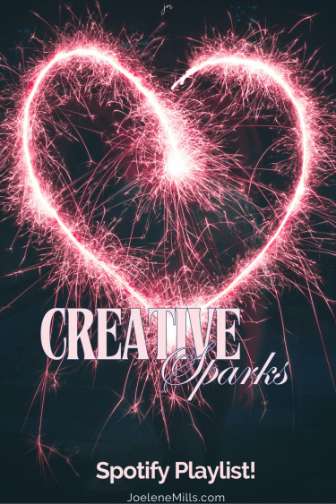 Glowing Pink Heart made from a Sparkler with the words Creative Sparks - Spotify Playlist for creativity and inspiration